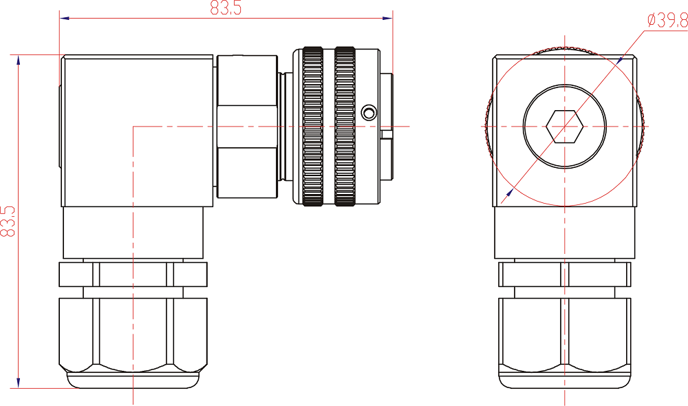 KRX10 1Pin Series 90° Plug 2D Drawing